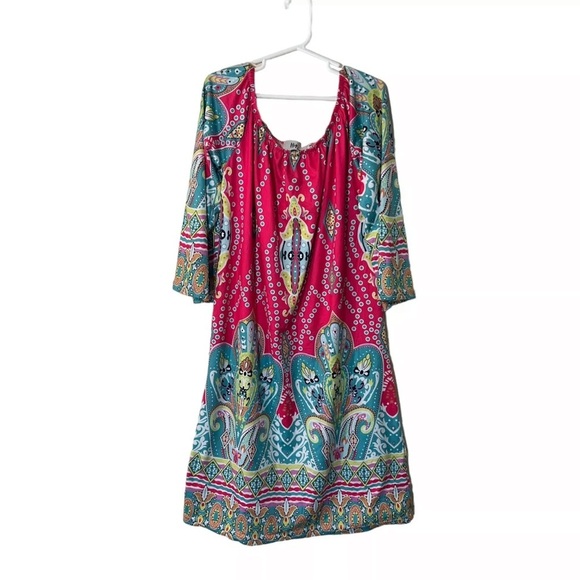 Military Hippie Girls Dress Size Medium Colorful Bright Multipattern Retro Dots - Picture 1 of 5